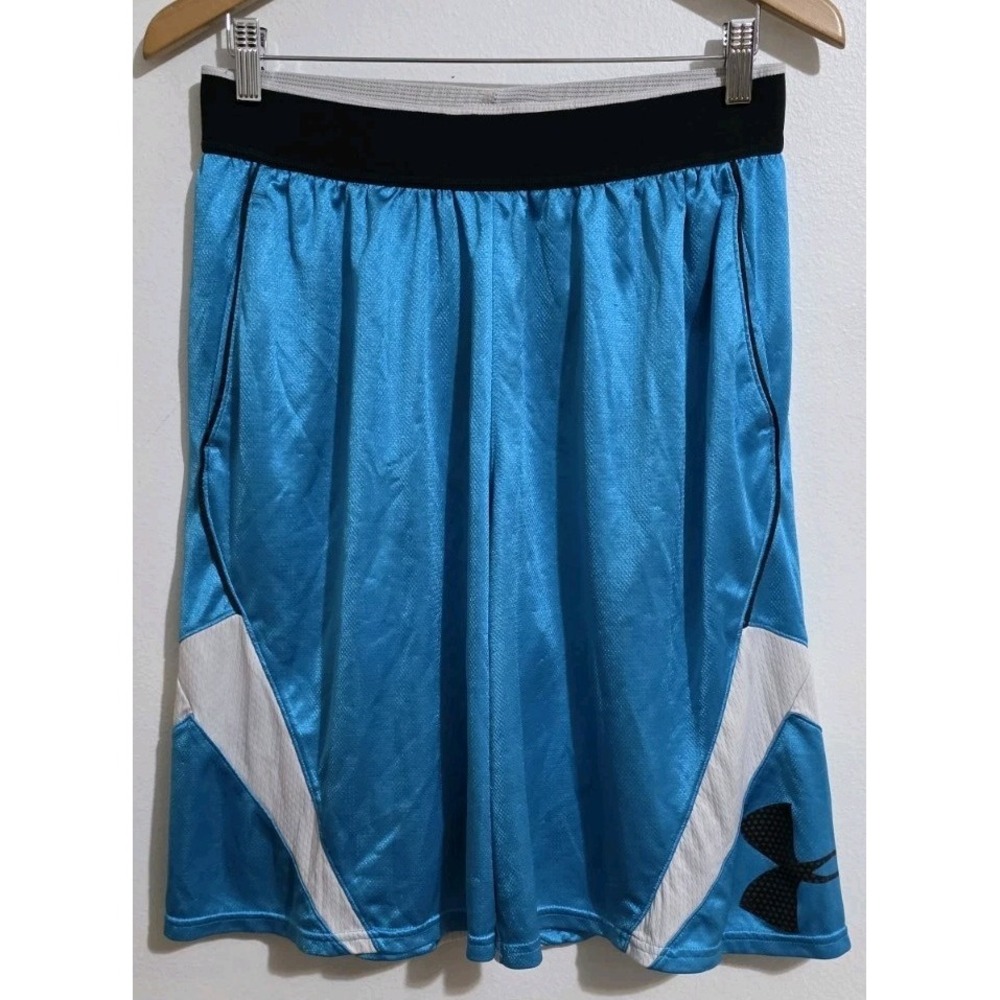 Vintage Under Armour‎ Mens Loose Metallic Blue Basketball Shorts Sz L Y2K Sports